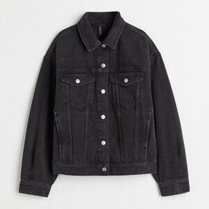 H&M Black Denim Jean Jacket Button Front in XS